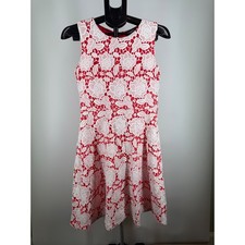 Karl Lagerfeld Paris Red White Floral Lace Fit Flare Dress Sleeveless S