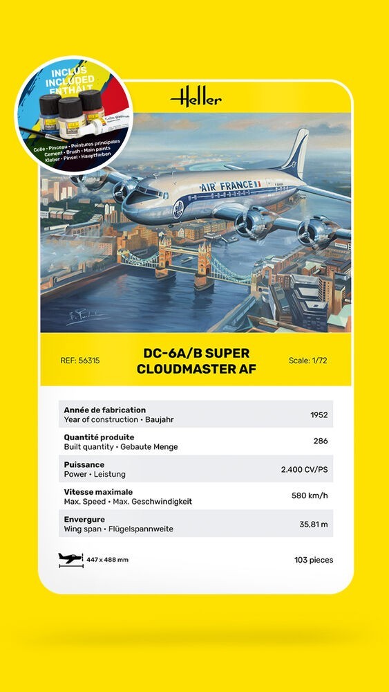 DC6 Super Cloudmaster AF Heller 56315 maquette à monter en famille 1/72