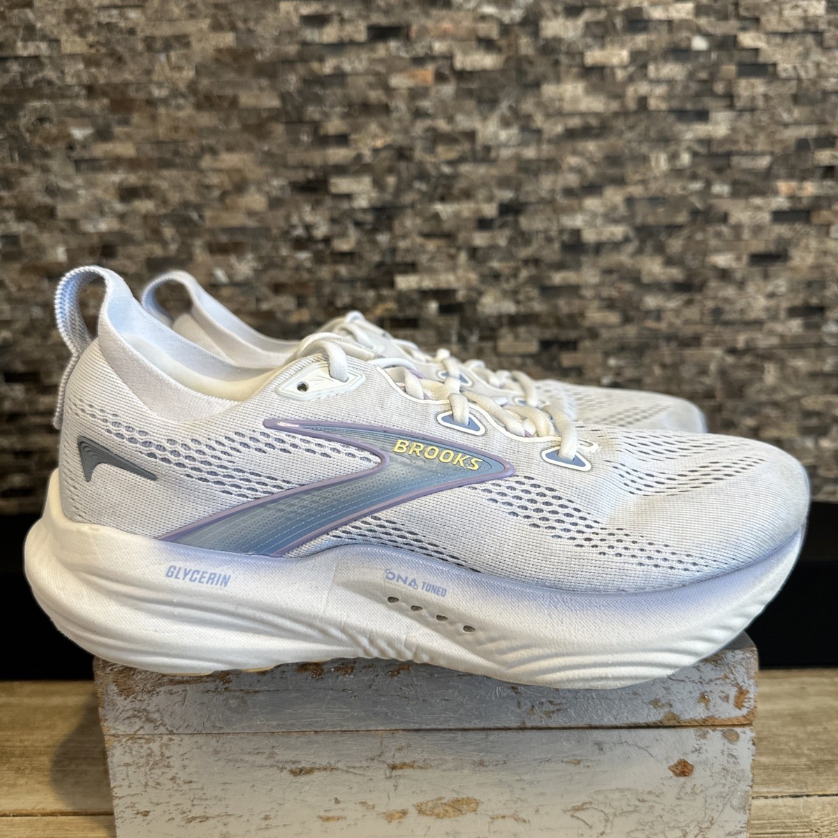 Brooks Glycerin 22 120434 1B 137 Women's White Blue Heron Apricot