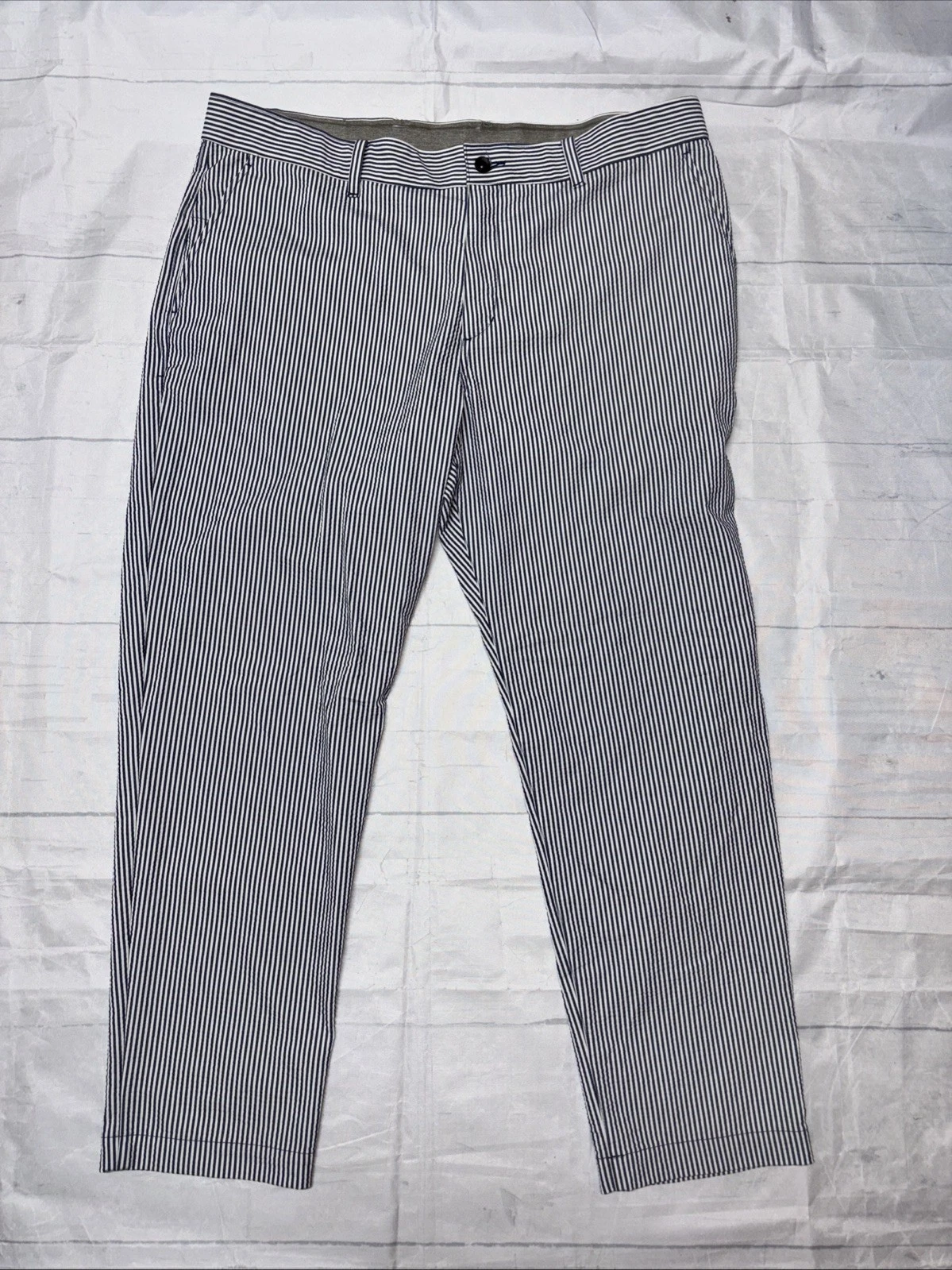 Nike Pantalone Chino Uomo 42x32 Blu Bianco Gessato Dri Fit Rugoso