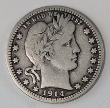 1914-D Barber Silver Quarter 25c Fine Details Cleaned / Polished BSQ11