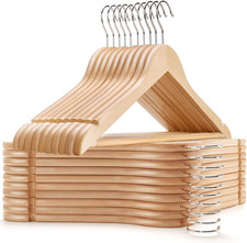 30 Pack Wooden Coat Hangers, Natural Wood Suit Hangers with Non Slip Pant Bar, C