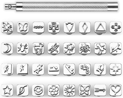 33 PCS Leather Stamping Tool Set, 32 PCS Leather Stamps Patterns + 1 Stamping Ha