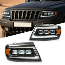 Pair Led Projector Headlights For 1999-2004 Jeep Grand Cherokee Sequential