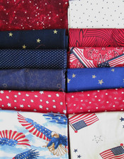 Quilting Fabric 12 Fat Quarter Bundle - U.S.A PATRIOTIC RED, WHITE  BLUE 716