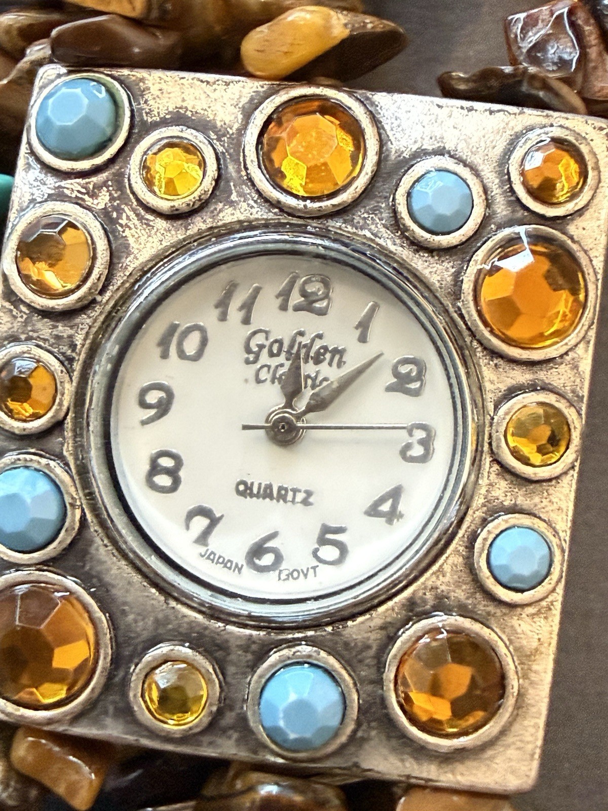 Golden classic Rectangular Quartz Wristwatch Ston… - image 2