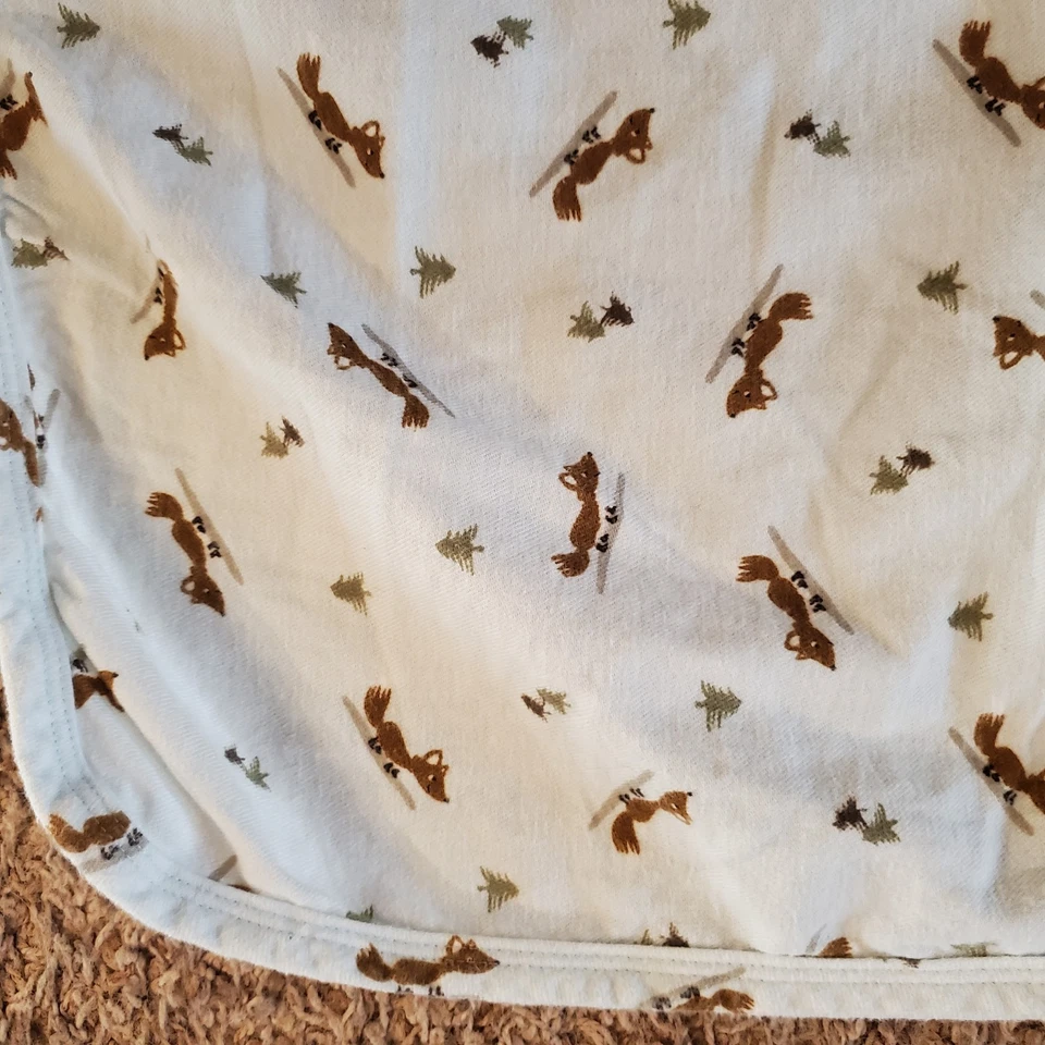 Old Navy 2007 蓝色棉法兰绒狐狸婴儿毯树襁褓 42x42 — 第 2/4 张图片