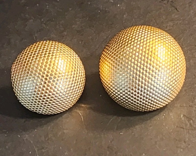 2 Matched Pattern Brilliant Gold-tone Textured Dome Shape Round Buttons. 
