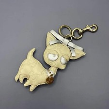 Gucci Leather Bag Charm Chihuahua Beige GG Guccioli Series Excellent Condition