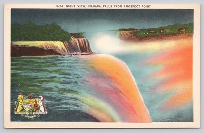 Vintage Niagara Falls Night View Postcard from Prospect Point, Canada
