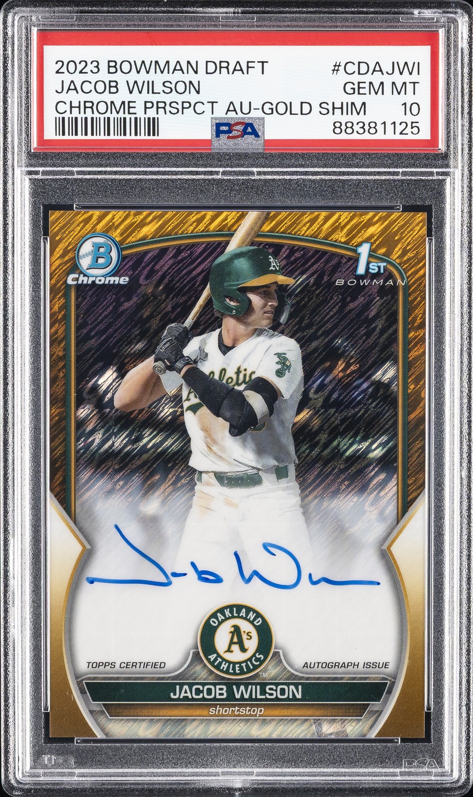 2023 BOWMAN DRAFT CHROME PROSPECT AUTO GOLD SHIMMER JACOB WILSON 20/50 PSA 10