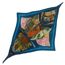 HERM S Brise de Charme Scarf 90cm Silk Blue Pleated A Condition
