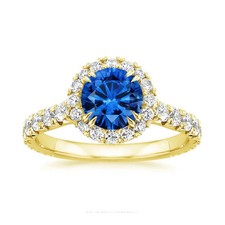2.55 Ct Round Cut Real Sapphire  Diamond Wedding Ring 14K Solid Yellow Gold