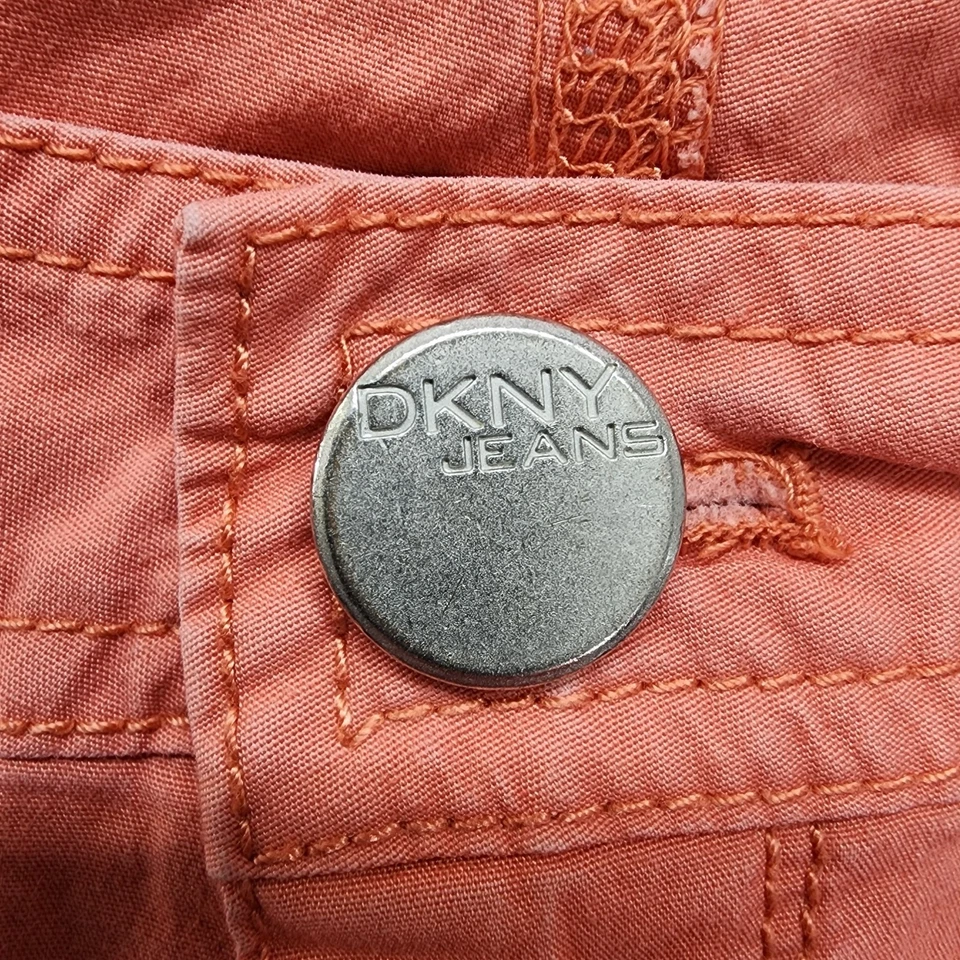 Pantalones Cortos DKNY Para Mujer Talla 10 Naranja Tiro Medio Informales Pestaña Enrollable Dobladillo Elástico Algodón Foto 2 de 4