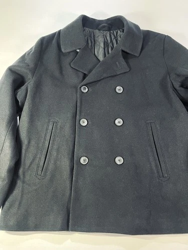 Old Navy Mens XXL Black Peacoat Double Breasted Military Jacket Quilted NWT image 2