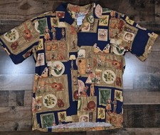 Vintage Hilo Hattie Hawaiian Camp Shirt Mens Large Hawaii Music Luau Guitars 80s