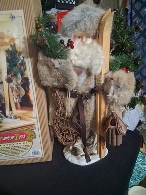 GRANDEUR NOEL Collectors Edition 2000 16 FABRIC SANTA Christmas Skis Decor