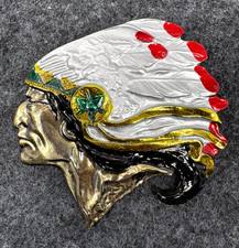 Vintage 1976 Great American Buckle Co Indian Chief Enamel Belt Buckle USA D350