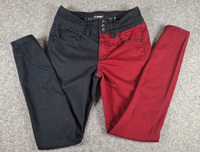 Hot Topic Denim Red and Black Split Leg Hi Rise Super Skinny Size 1 SHIPS FAST
