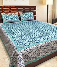 Jaipuri Printed Pure Cotton Double Bed Sheet With Two Pillow Cover 90x100