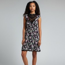 Express Black Floral Lace Trim Cap Sleeve Lined Sheath Mini Dress Dress Small
