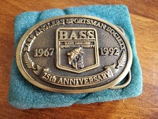 Bass Anglers Sportsman Society 25th Anniversary Gold Toned Belt Buckle Mint