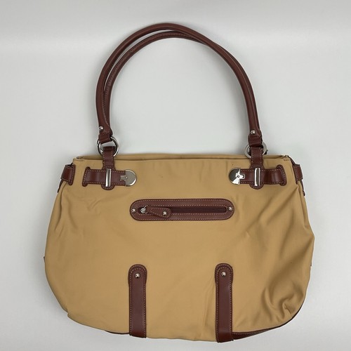 Etienne Aigner Tote Bag Shoulder Purse Tan Nylon Large Y2K Preppy Chic