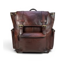 Bosca Leather Backpack Mens Large 40L Laptop Travel Bag Brown Full Grain