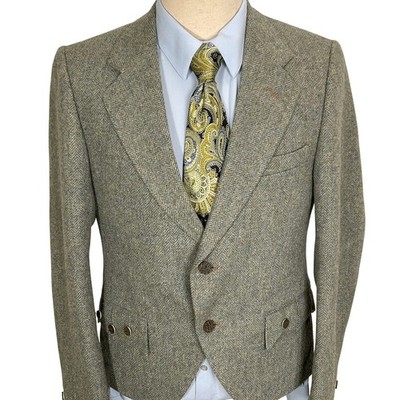Macnaughton's Pitlochry Scotland Blazer Men 40R Green Herringbone Tweed Jacket
