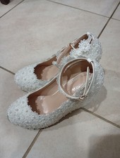 Crystal Queen White Wedding And Party Shoes Lace Wedge Heel size 8.5