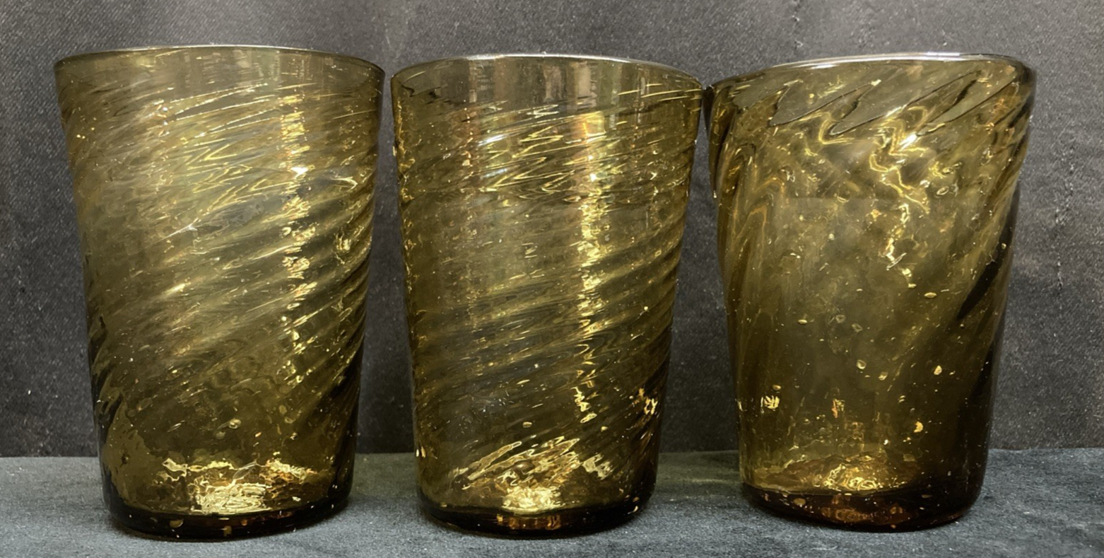 Hand Blown Amber Swirl Glasses 9oz Set of 3