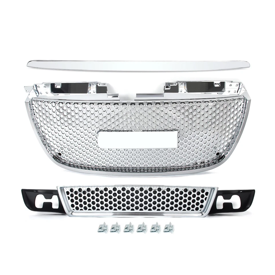 For 2007-2014 GMC Yukon XL Denali 1500 2500 Front Hood Upper Lower Grille Chrome Foto 4 de 4