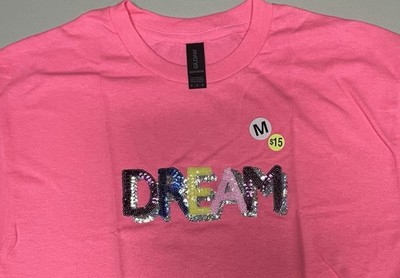 Pink ''Dream'' unique Sequins quote t-shirt Size Medium Graphic Shirt