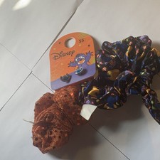 Disney Stitch Halloween Glitter Fabric Scrunchies Set of 2 Orange Multicolor