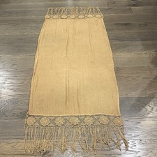 Antique Linen Piano Drape Scarf Shawl HAND CROCHET Lace Fringe 35x80 BEAUTY