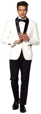 Men's White Tuxedo Suit Slim Fit Satin Shawl Lapel Formal Wedding Prom Set