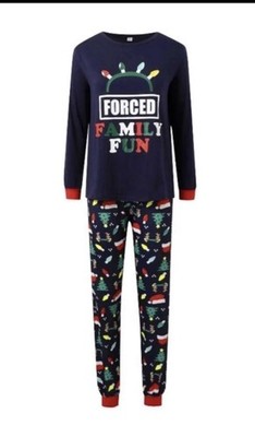 Women's Holiday Pajama Set M 8-10 Forced Family Fun Navy Christmas Long Sleeve