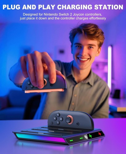 HASACOOL Switch 2 Joy Con Charger,Magnetic Switch 2 Joy Cons Charging Dock,4 in - Picture 6 of 8