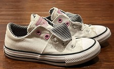 Converse All Star 666923 Big Girls White Pink Black Canvas Low Athletic Shoes 12