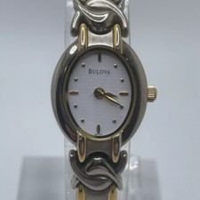 Bulova Womens Watch Vintage 18mm Two Tone Case Band Quartz Two Hands Analog