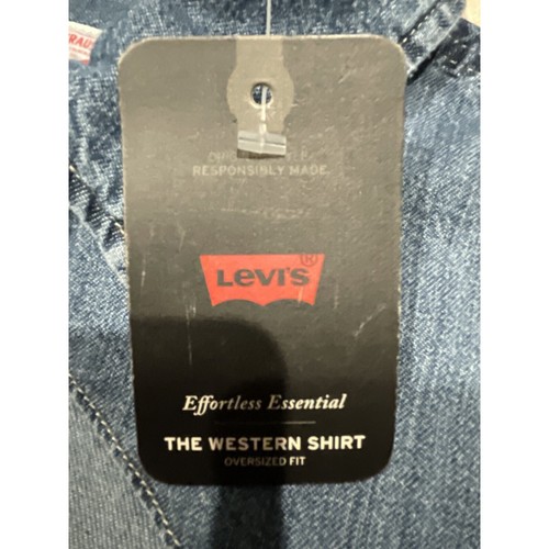 Levi's Womens Large The Western Shirt Oversized Pearl Snap Two Tone Denim NEW - Picture 6 of 8