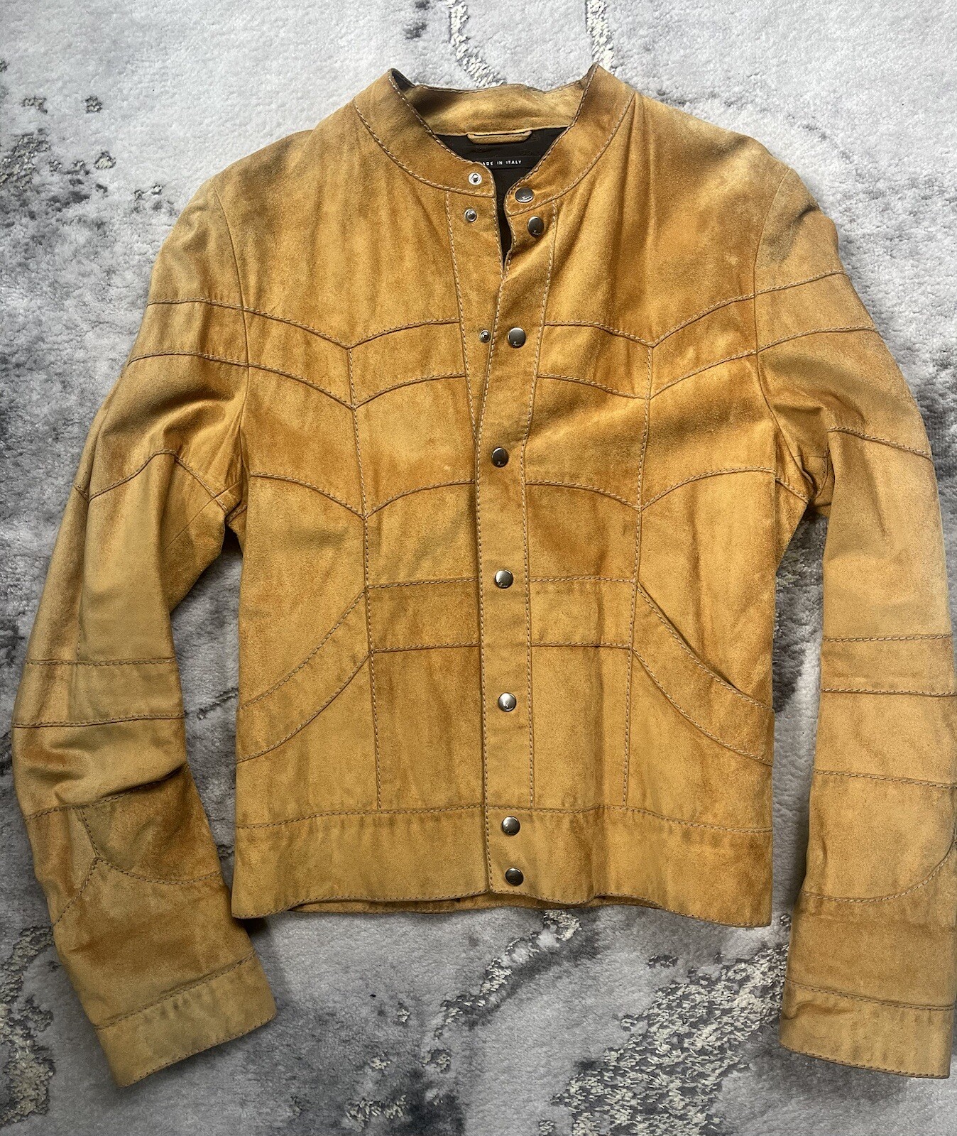ALTRA Giacca autunnale Gucci Vintage Oro Giallo Pelle Scamosciato Uomo 46 36 XS Small