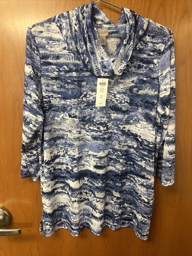 Easywear by Chicos Damen-Rollkragenpullover Gr. 2 (L 12-14) mehrfarbig blau bedruckt