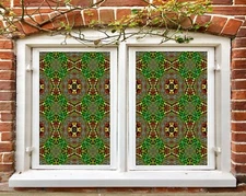 3D Green Pattern D246 Window Film Print Sticker Cling Stained Glass UV Block Amy