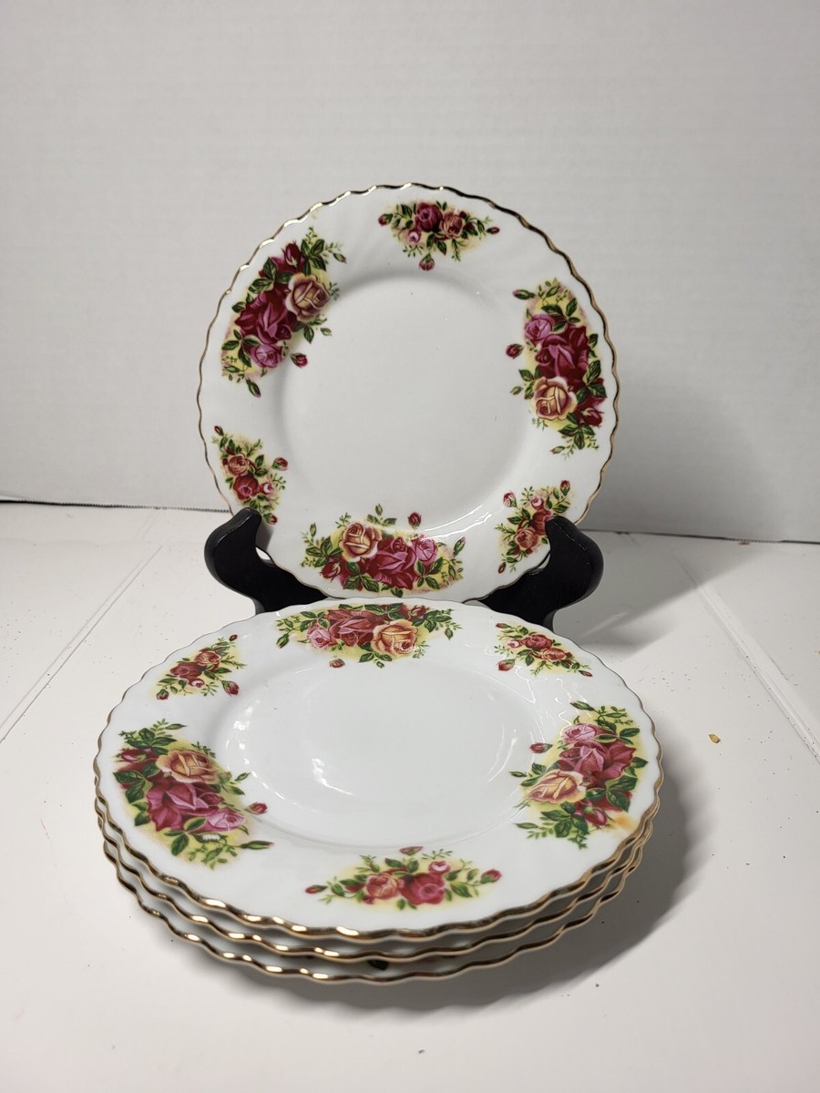 English Rose Elegant China Salad Dessert Plates Pink Flower Set of