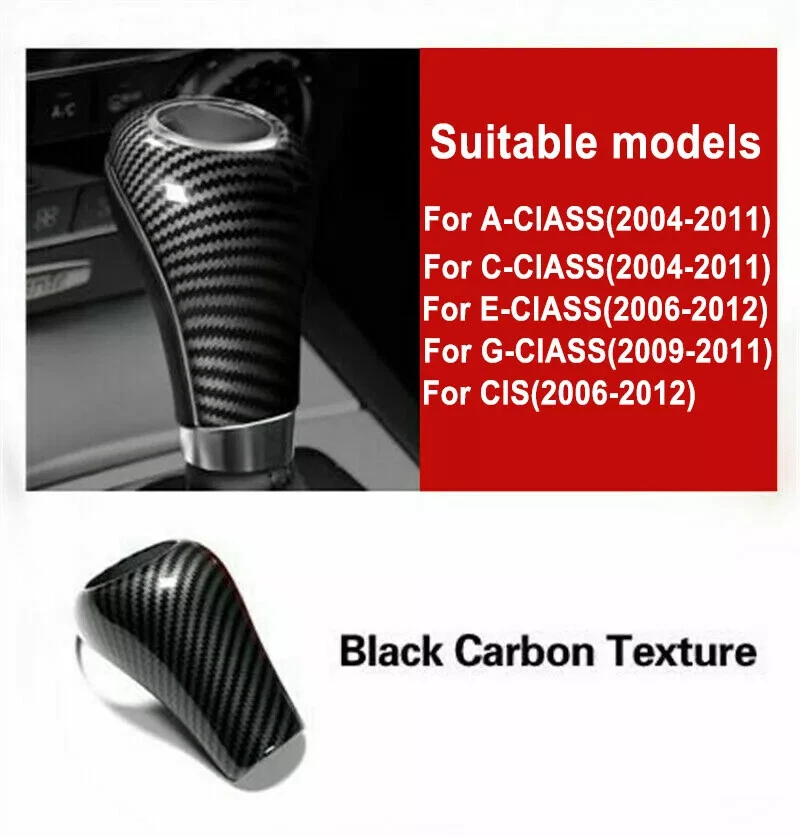 Carbon Fiber Pattern Shift Knob Cover Shell For Mercedes-Benz W204 300 350 55 63 Foto 2 de 4