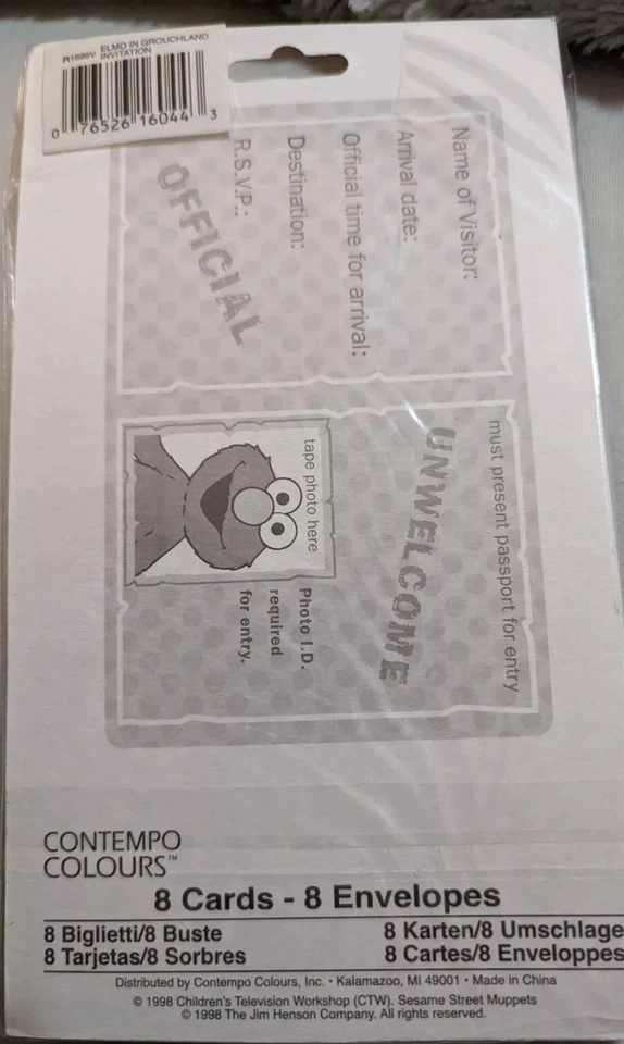 De colección Elmo Grouchland Pasaporte Fiesta de Cumpleaños Invitaciones 8 Tarjetas 1998 Contempo Foto 4 de 4