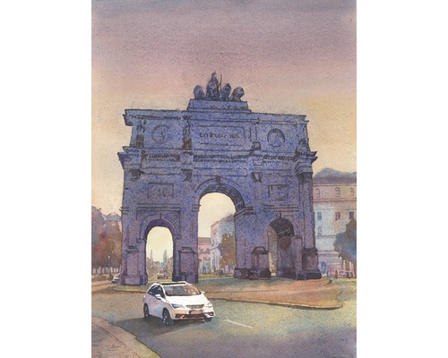 Watercolor painting Munich Germany sunset landscape cityscape home decor (print) - 第 1/12 張圖片