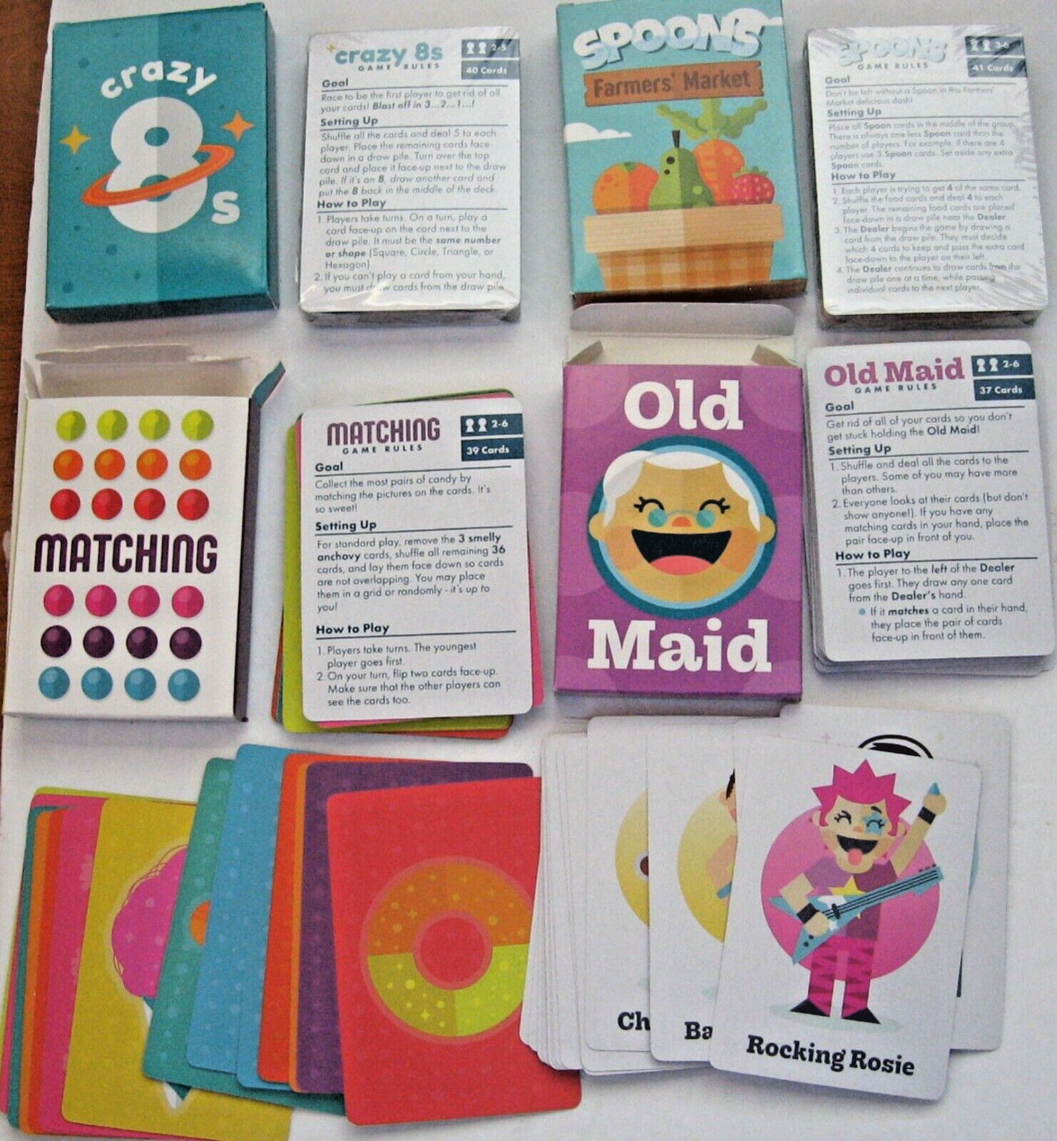  Chuckle & Roar - Classic Card Games 4pk - Ages 4 and up -  Family Game Night - Old Maid, Crazy 8s, Spoons, Matching : Toys & Games