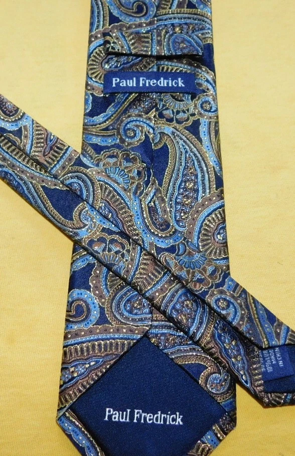 CORBATA PAISLEY PAUL FREDRICK AZUL/DORADO/AMARILLO SEDA/LÚREX - CORBATAS - CORBATAS DE DISEÑADOR. Foto 3 de 3